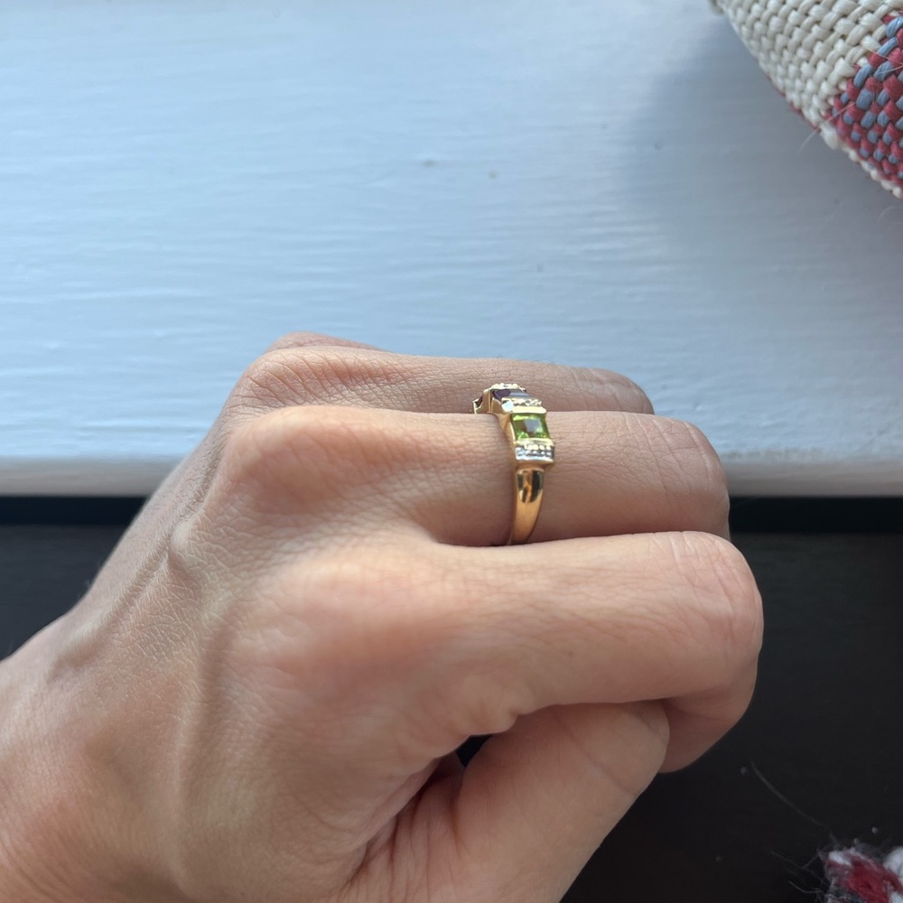 10k yellow gold multi-color gemstone ring - Picture 5 of 5
